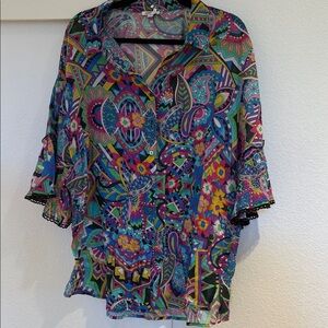 Johnny Was Multicolor Floral Geometric Blouse